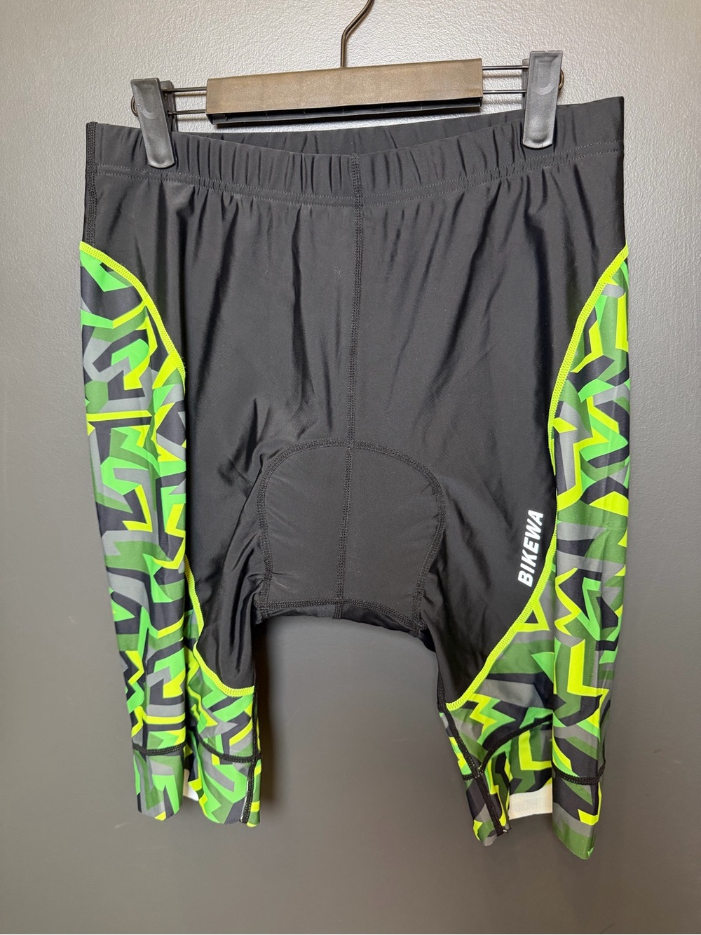 Men's Black Cycling Shorts with Neon Green Geo Panels